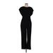 Ann Taylor LOFT Jumpsuit High Neck Short sleeves: Black Solid Jumpsuits - Women's Size 8