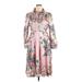 Dalia Macphee Casual Dress - A-Line High Neck 3/4 sleeves: Pink Print Dresses - Women's Size X-Large