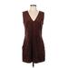 BCBGMAXAZRIA Casual Dress - Mini V-Neck Sleeveless: Burgundy Print Dresses - Women's Size Small