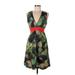 Eva Franco Casual Dress - Mini V-Neck Sleeveless: Green Print Dresses - Women's Size 10