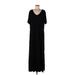 Belle By Kim Gravel Casual Dress - Shift V-Neck Short sleeves: Black Solid Dresses - Women's Size Large Tall