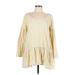 Free People Casual Dress - A-Line Scoop Neck Long sleeves: Yellow Solid Dresses - Women's Size Large