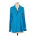 Calvin Klein Long Sleeve Blouse: Teal Print Tops - Women's Size Small