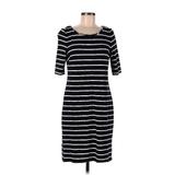 Banana Republic Casual Dress - Shift Boatneck 3/4 Sleeve: Black Stripes Dresses - Women's Size 10