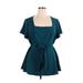 Lane Bryant Casual Dress - Party Square Short sleeves: Teal Dresses - Women's Size 16 Plus