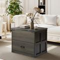 17 Stories Wynny Farmhourse Wood Square Coffee Table, Lift Top Coffee Table w/ 4-in-1 Storage Wood/Metal in Gray | Wayfair