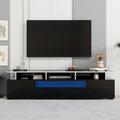 Ivy Bronx UV High-Gloss TV Stand w/ Push To Open Doors & LED Color Changing Lights For Tvs Up To 80", Solid Wood in Black | Wayfair