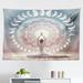 East Urban Home Mandala Wall Hanging Tapestry Pastel Yoga Lady w/ Moon Pale Pink Blue Grey Tan, Microfiber | 23" H x 28" W | Wayfair