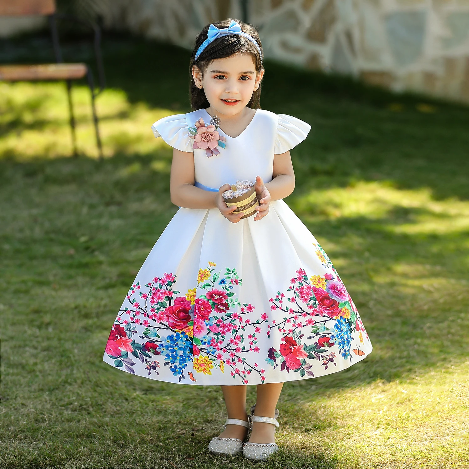 Kinder Blumen Sommerkleid für Mädchen Hochzeits feier Kleider großen Bogen Baby Mädchen Geburtstag Prinzessin Kleid Ostern Kinder Kleidung Image