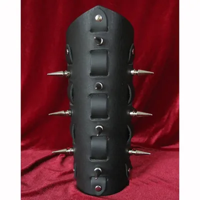 Herren-Armschiene aus Leder, gewebt, mit Spikes, schwarze Vambraces-Stulpe mit Riemen, lange große Spikes, Armbinde, Rüstungsmanschetten für Straßenkrieger Image