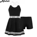 Bambini ragazze vestito sportivo senza maniche Backless lettera stampa abiti con pantaloncini Set