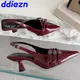 Calzature rosse vino tacchi medi sandali da donna scarpe da donna con fibbia a punta moda donna