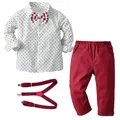 1-6Y Children's Outfit Clothing Baby Boy Dress Birthday Long Sleeve Dot Bow Shirts + Pant + Belt