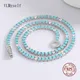 3mm Turquoise & White Cubic Zircon Real 925 Sterling Silver Tennis Necklace Fine Jewelry 16-24 Inch