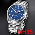 41mm Corgeut Mens Watch White Dial Blue Automatic Mechanical Sapphire crystal Leather Wristwatch Men