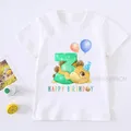 2021Boys Dinosaur 1-9 Birthday Number Print T Shirt Children Birthday Boy Dino Party T-shirts