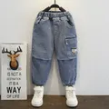 Children's Jeans Spring and Autumn Blue Denim Long Pants Kids Boys Cargo Jeans Toddler Baby Boy