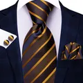 Hi-Tie Striped Gold Black Men's Ties 8.5cm Jacquard Necktie Accessories Daily Wear Cravat Wedding
