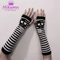 Harajuku Y2k Punk Women Long Fingerless Gloves Gothic Fashion Skull Striped Long Arm Gloves Warmer