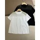 Summer New Women's T-shirt Shiny Bead Chain Pocket B*C Luxury Design European American Solid Tops