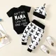 Newborn Baby Infant Boy Clothes Set Letter Print Short Sleeve Bodysuit Playsuit Pants Hat 3pcs