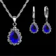 925 Sterling Silver Earrings Necklace Sets Pink/Blue/Gray/Red/Green/Purple Drops Water The Crystal