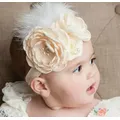 10 Pcs / Lot Feather Stain Flower Baby Girl Headband with Spandex Elastic Band Pearl Rhinestone