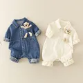 2023 Baby Denim Romper Cartoon Bear Jumpsuit for Newborn Toddler Onesie Autumn Baby Boys Girls