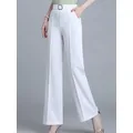 Longs Women's Clothing Suit Pants Korean Office Store Female Trousers High Waisted Straight Leg