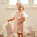 Dave Bella Girl's Princess Dress 2024 New Summer Children's Baby Pink Mesh Wallet Fashion Cute Sweet