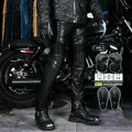 Pantalon de moto en cuir noir pour homme protection extérieure genouillères course de motocross
