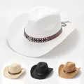 Chapeau de paille vintage décontracté pour femmes chapeaux de cowboy en plein air décor de