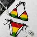 Reggae Jamaica 3D Print for Women Micro Triangle aught Side Bikini Summer Beachwear Mankini Cute