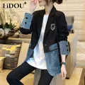 Blazers patchwork en denim pour femmes manteau tout assressenti veste pour femmes haut de