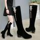 Autumn and Winter Boots Thick High-heeled Nubuck Leather Women's Boots Side Zipper High Boots