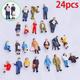 24Pcs Mixed Model People Figure Train Railway Building Scenery Scale 1:87