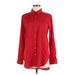 Calvin Klein Long Sleeve Blouse: Red Checkered/Gingham Tops - Women's Size Medium