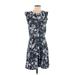 Ann Taylor LOFT Casual Dress - A-Line Crew Neck Sleeveless: Blue Print Dresses - Women's Size 4