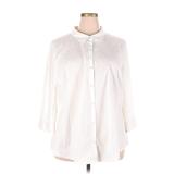 Worthington Long Sleeve Button Down Shirt: Ivory Print Tops - Women's Size 3X