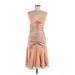 Betsey Johnson Cocktail Dress - A-Line V Neck Sleeveless: Tan Print Dresses - Women's Size 8