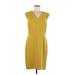 Ann Taylor Casual Dress - Sheath V-Neck Sleeveless: Yellow Solid Dresses - Women's Size 10 Petite