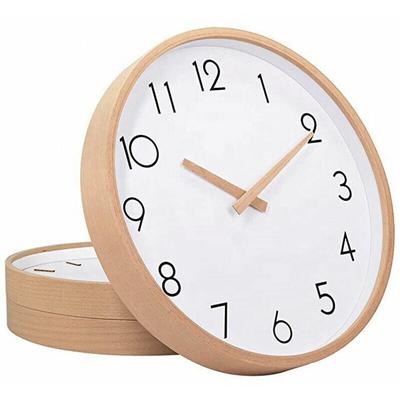 Silent Sweep Massivholz-Literaturuhr, schlichtes Design, nordische Holzuhr, Holzwanduhr Image