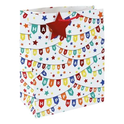 6er-Pack Geschenktasche M »Happy Birthday Girlande« 21,5 x 10,2 x 25,3 cm weiß, Clairefontaine, 21.5x25.3x10.2 cm