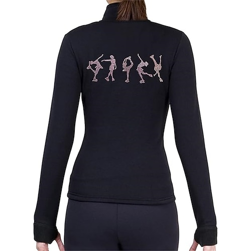 Fleecejacke fürs Eiskunstlaufen Damen Mädchen Eislaufen Jacke Shirt Weiß Gelb Rosa Daumenloch elastisch Ausbildung Wettbewerb Eiskunstlaufkleidung warm Kristalle Langarm Eislaufen Eiskundstlauf Image