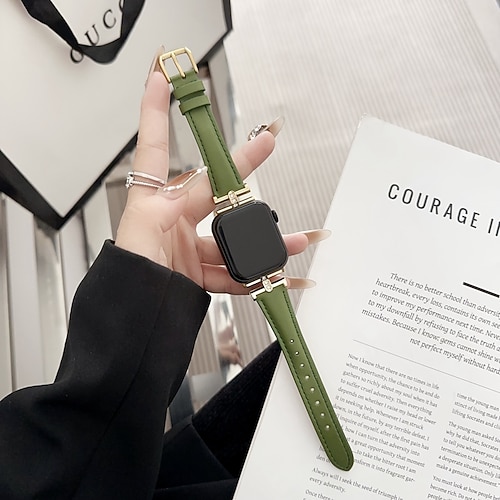 Lederband Kompatibel mit Apple Watch Armband 38mm 40mm 41mm 42mm 44mm 45mm 49mm Luxus Verstellbar Legierung Echtes Leder Ersatzarmband für iwatch Ultra 2 Series 9 8 7 SE 6 5 4 3 2 1 Image