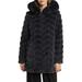 Grooved Faux Fur Hooded Coat