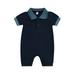 AMILIEe Baby Jumpsuit with Lapel Design and Contrast Color Boxer Short Sleeves