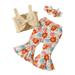 Elainilye Fashion Toddler Girls Spring Outfits Cute Flower Print Vest Flared Pants Hairband Suit Suitable For 0-24 Months Old Beige