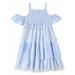 Sunisery Little Girls Halter Dress Cold Shoulder Mesh Lace Patchwork Party Dresses