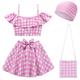 Girls Swimsuit,Pink , Cap, Children's Swimsuit, High Elastic Suspender, Two-Piece Set